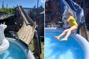Dad creates epic water slide for his kids in garden out of old decking