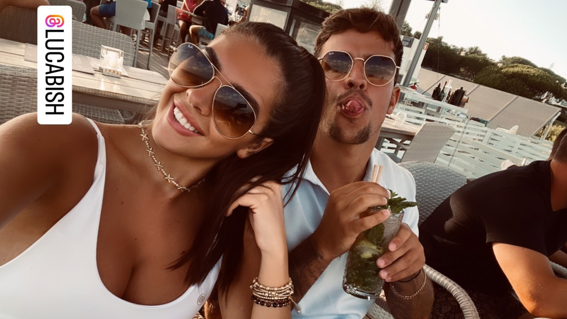 Love Island’s Gemma & Luca take a selfie of their love while on holiday with Michael Owen in Portugal.