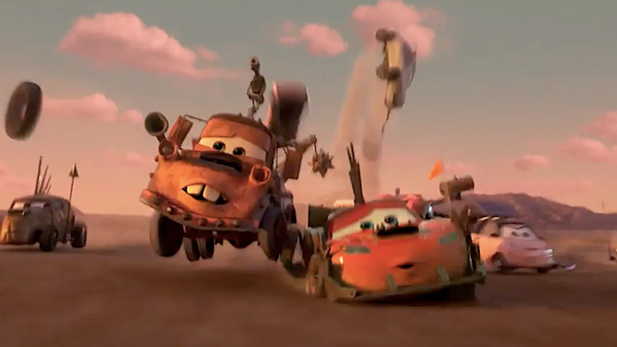 Lightning McQueen, Mater Battle Mad Max Vehicle Villains in the 1st Cars on the Road’ (Trailer).