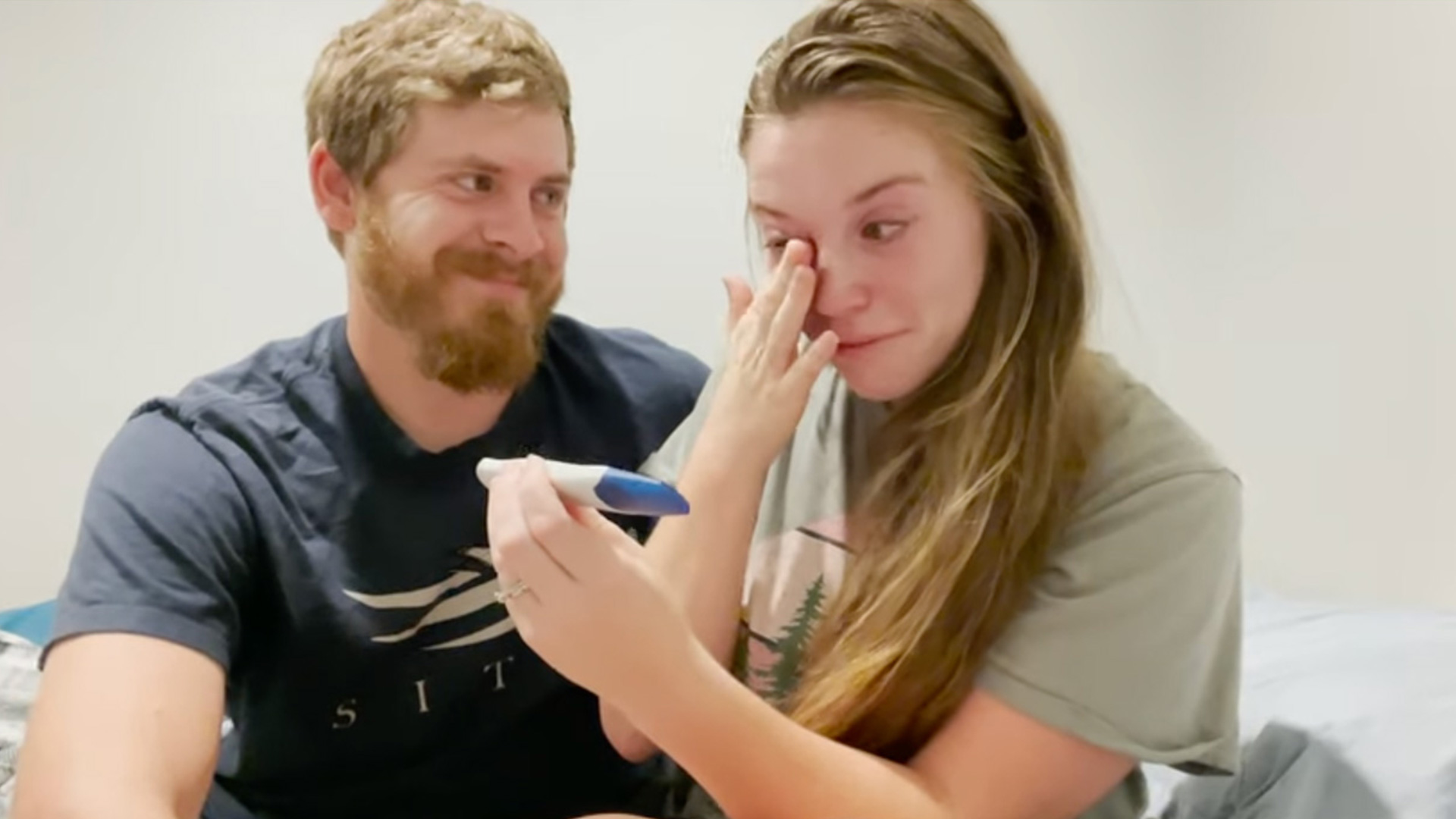 Joy-Anna Duggar’s husband Austin breaks down after learning they are expecting a third child.