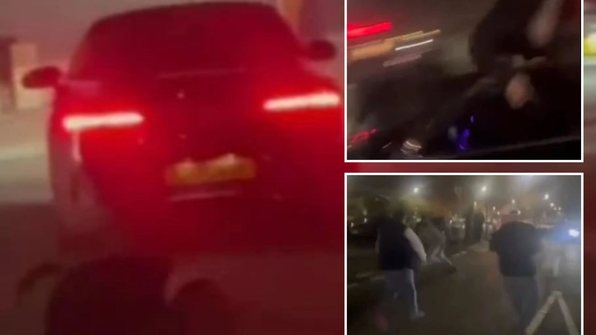 A shocking video captures a car driving through crowds of people in midst of chaos outside a bowling alley. Cops chase driver