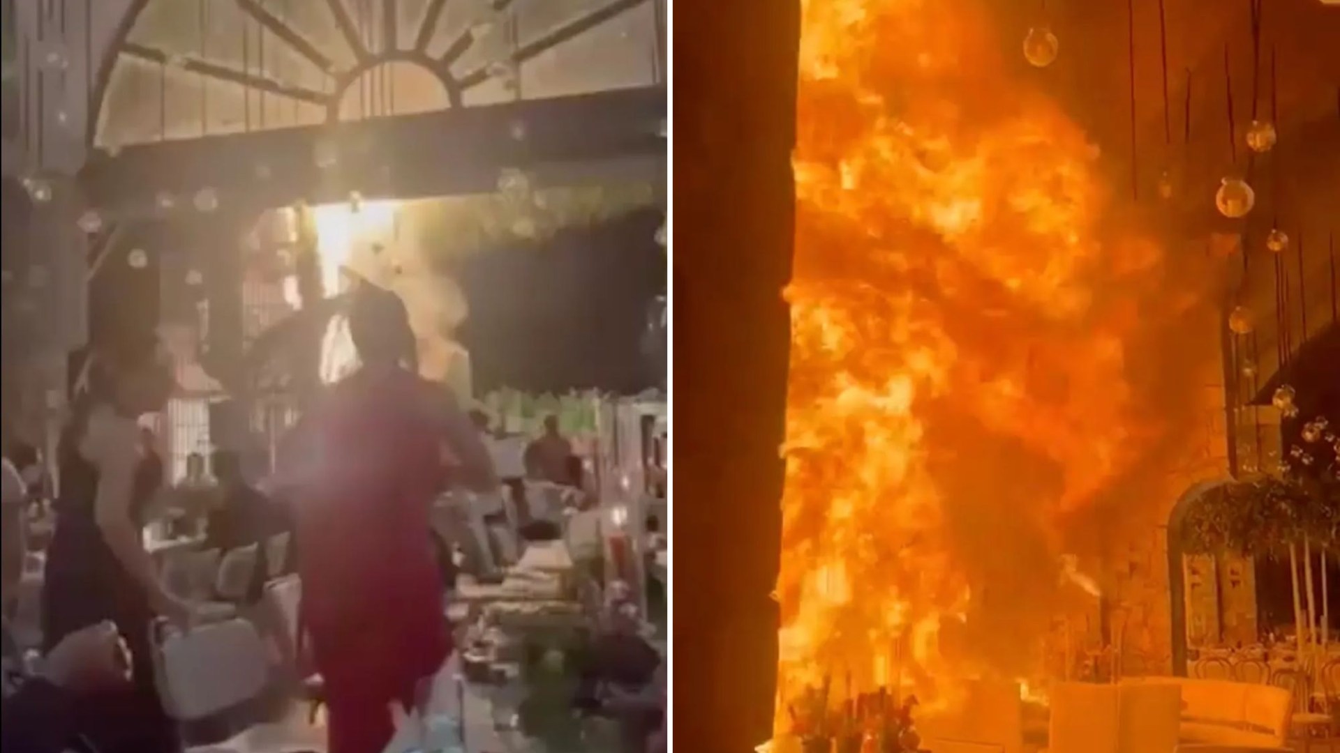 Terrifying Wedding Reception Inferno: Guests Flee from Massive Wall of Fire