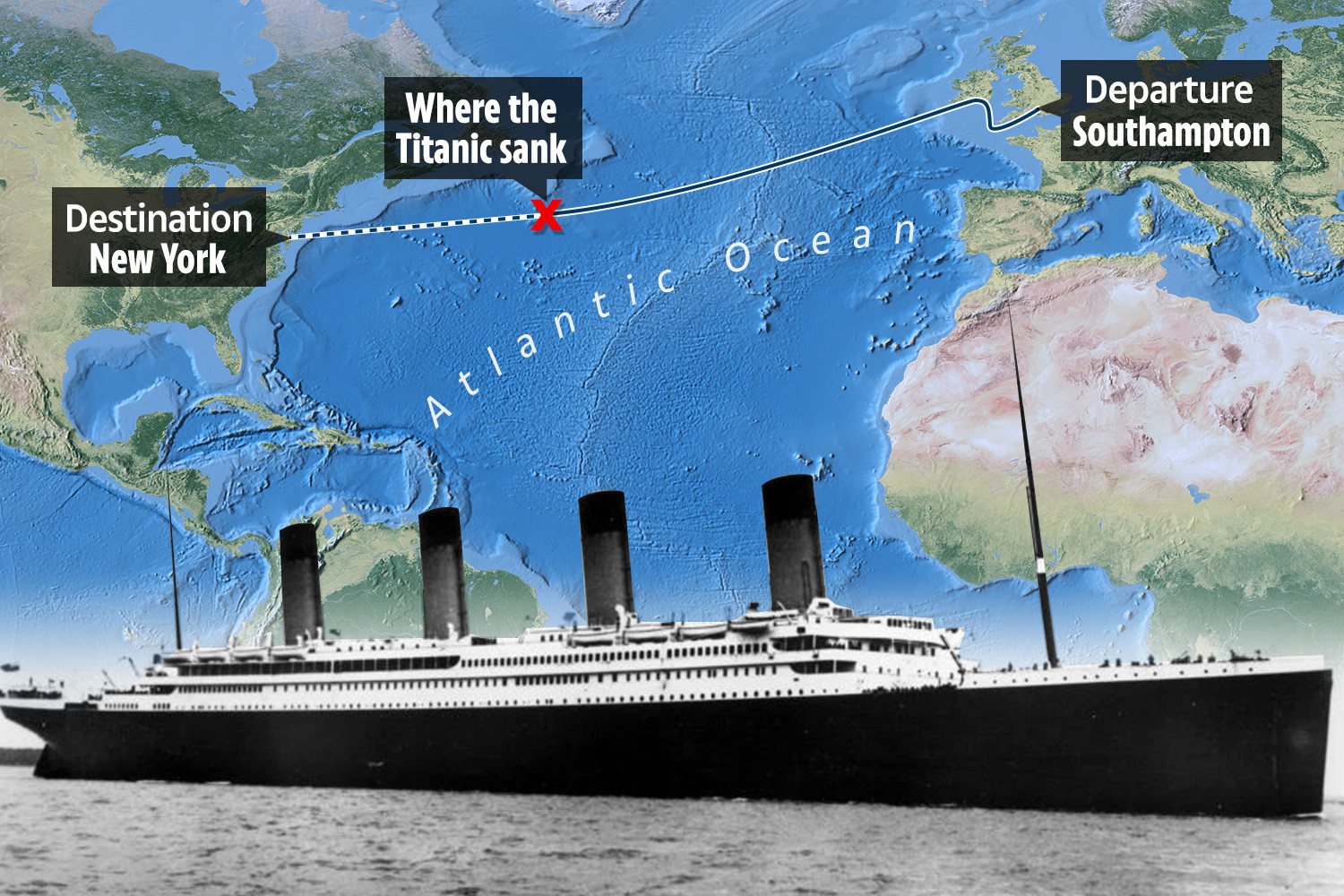 Uncover Titanic’s tragic fate with precise coordinates on Google Maps – discover the iceberg impact site now!
