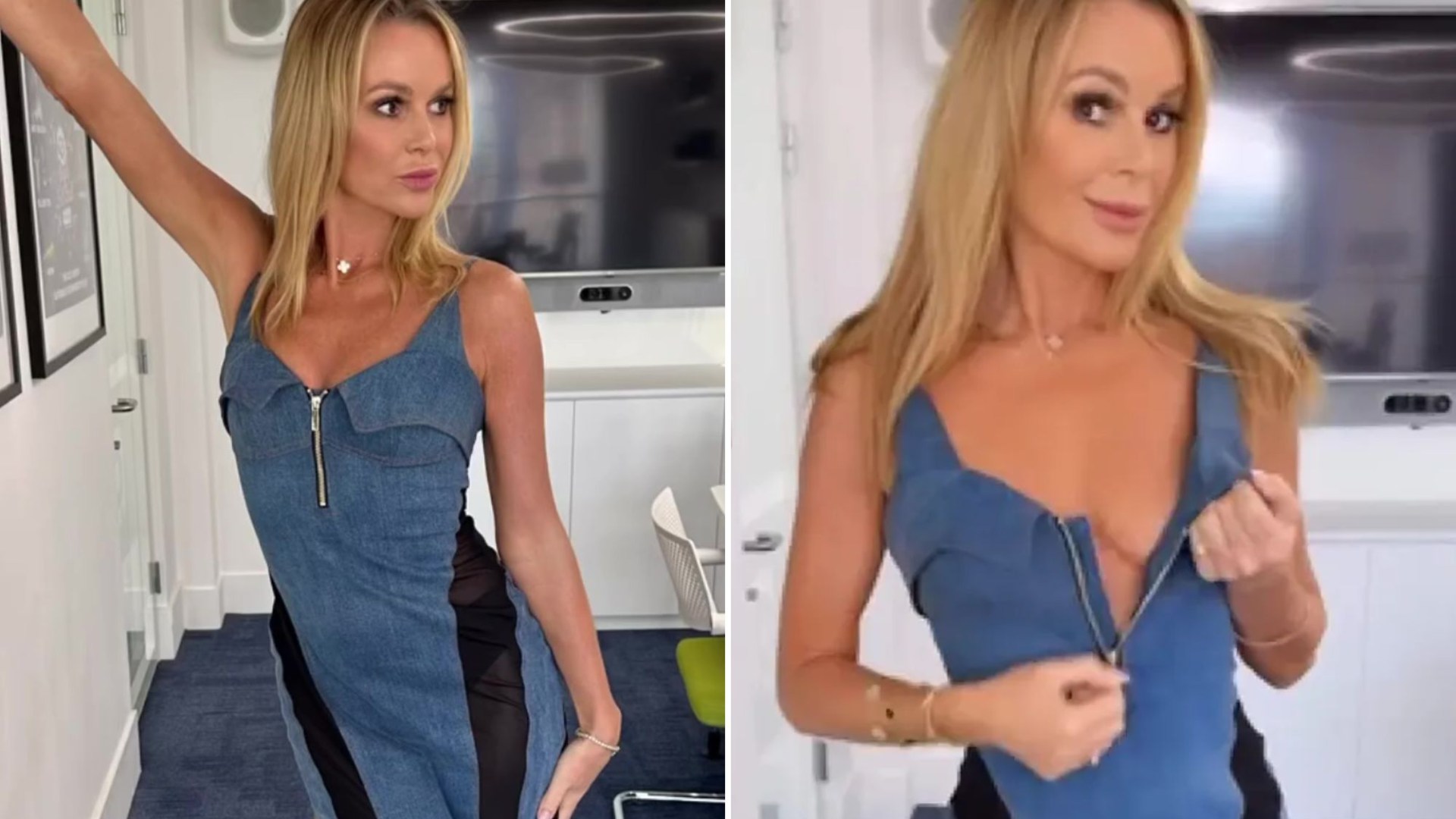 Flawless Amanda Holden stuns fans as she goes braless and flashes in denim outfit