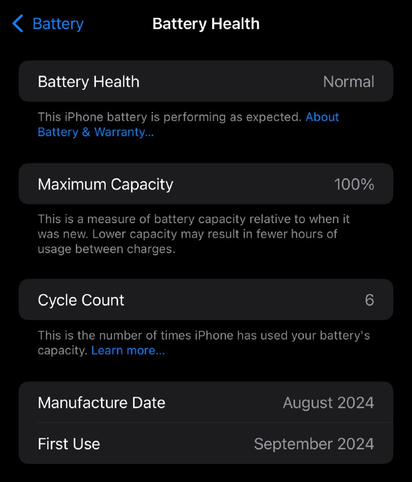 Battery health check on iPhone