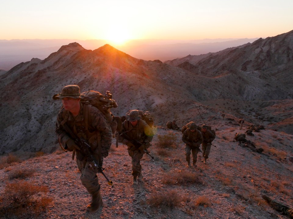 US Marines hike through California's Joshua Tree