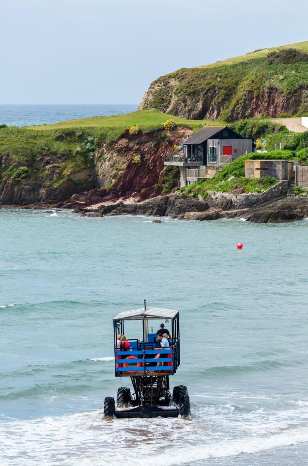 The Burgh Island Sea Tractor helps hotel guests get across to the island during high tide