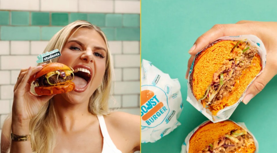 Love Island star Chloe Burrows delivers the first Boost Burgers to students