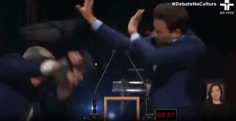 Political rivals Jose Luiz Datena and Pablo Marcal had it out on live TV