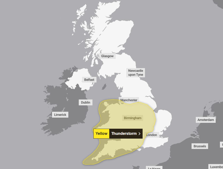 The Met Office has issued a thunderstorm warning today