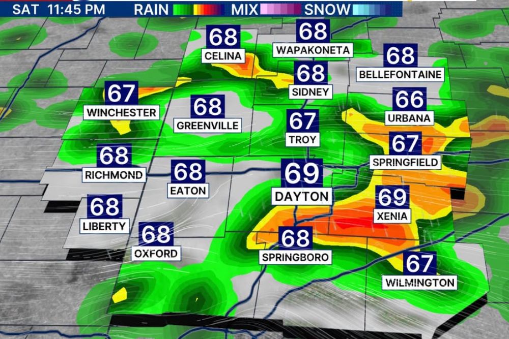 Fall-Like Low Pressure Brings Waves of Showers to the Miami Valley Saturday With Modest Level One Severe Risk Near Dayton and Springfield