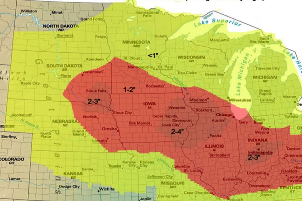 Heavy Rain Totals of 2 to 4 Inches Push Through Corn Belt From Des Moines to Chicago and Indianapolis Through Saturday With Flash Flooding Possible